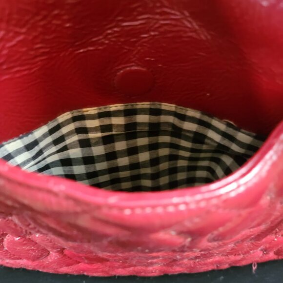 Hobo International Red Leather Shoulder Bag Buffalo Check Lining Satchel Handbag - Picture 5 of 13